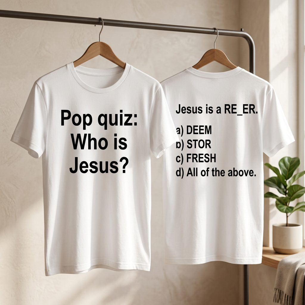 White Pop Quiz T-shirts hanging lifestyle mockup