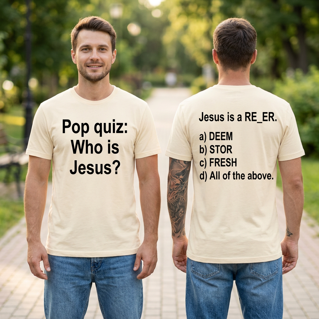 Soft cream Pop Quiz T-shirt lifestyle mockup