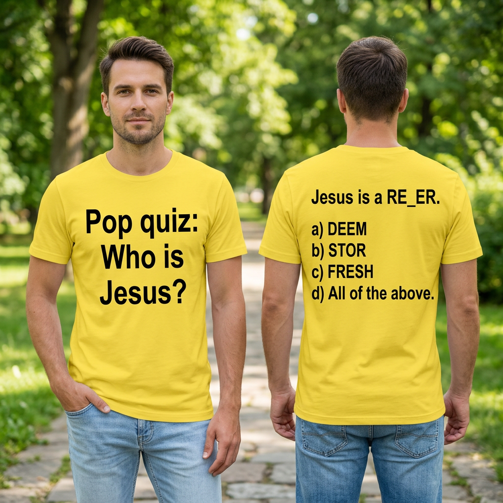 Sunshine yellow Pop Quiz T-shirt lifestyle mockup